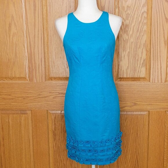 Muse Turquoise Structured Sleeveless Dress with Ruffle Hem NEW NWT Small - Picture 3 of 14